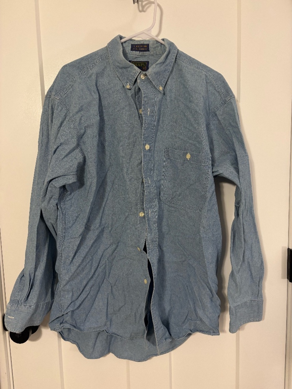 VTG Chaps Ralph Lauren Chambray Shirt 16.5 34/35 Light Blue Prep Ivy League 90's